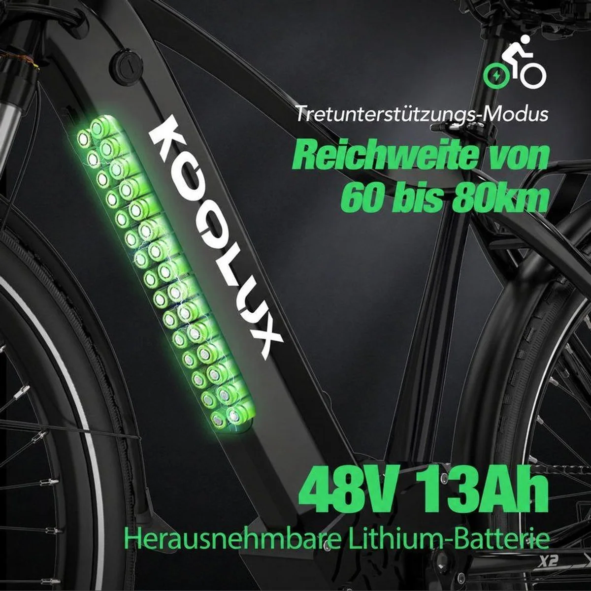 KOOLUX E-Bike 26 Zoll, leistungsstarker Heckmotor, 624 Wh Akku — Komfort, Reichweite, Sicherheit 2