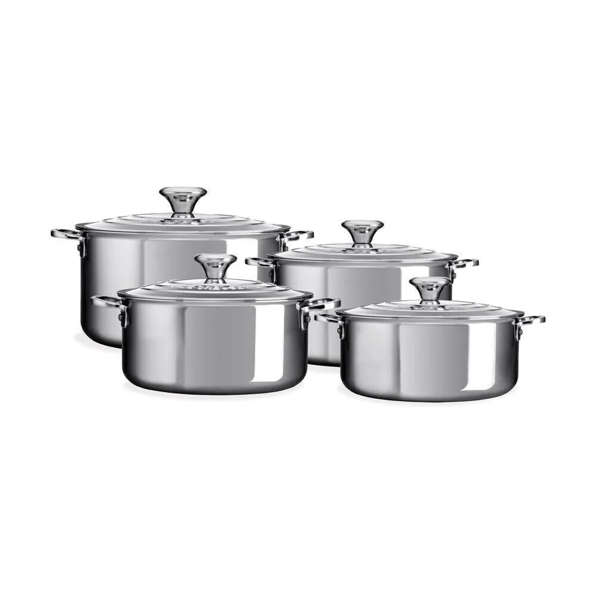 Le Creuset 4-tlg. Topf-Set, Edelstahl & Aluminium, gleichmäßige Wärmeverteilung