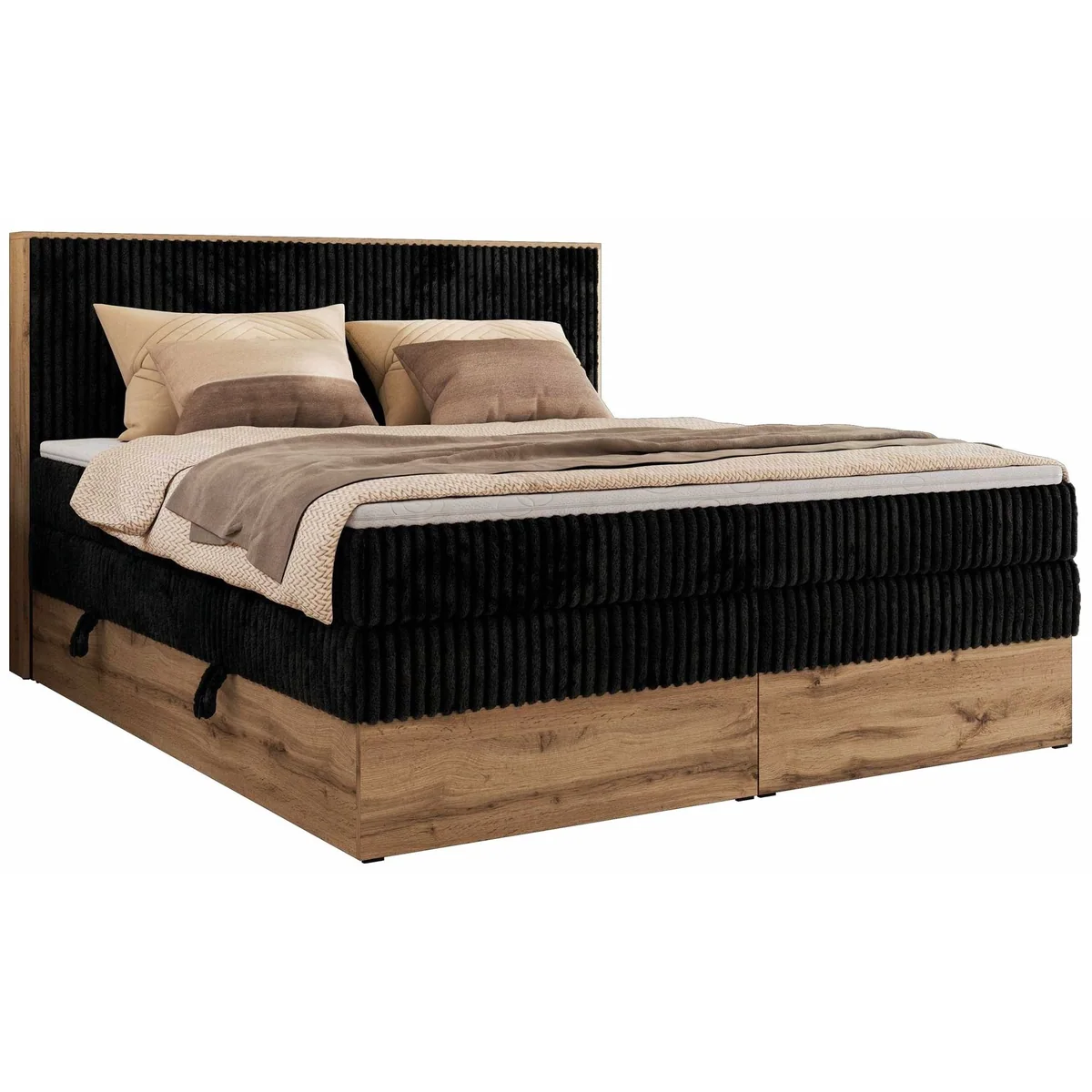 MKS MÖBEL Boxspringbett WOOD CLASSIC KING, elegantes Design, optimaler Schlafkomfort, großzügiger Stauraum 2