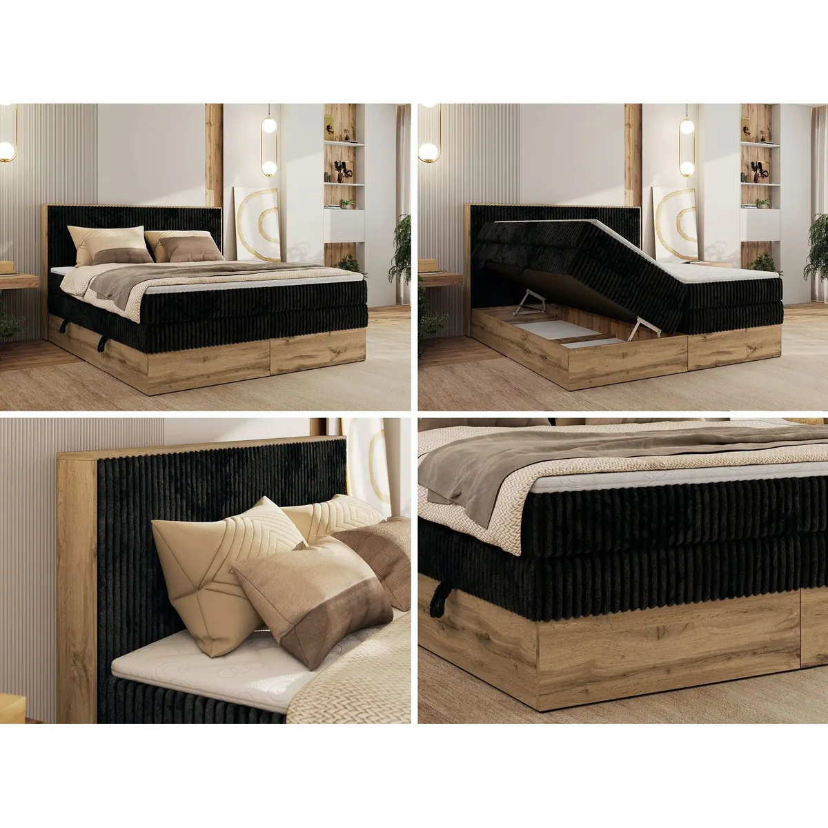 MKS MÖBEL Boxspringbett WOOD CLASSIC KING, elegantes Design, optimaler Schlafkomfort, großzügiger Stauraum 3