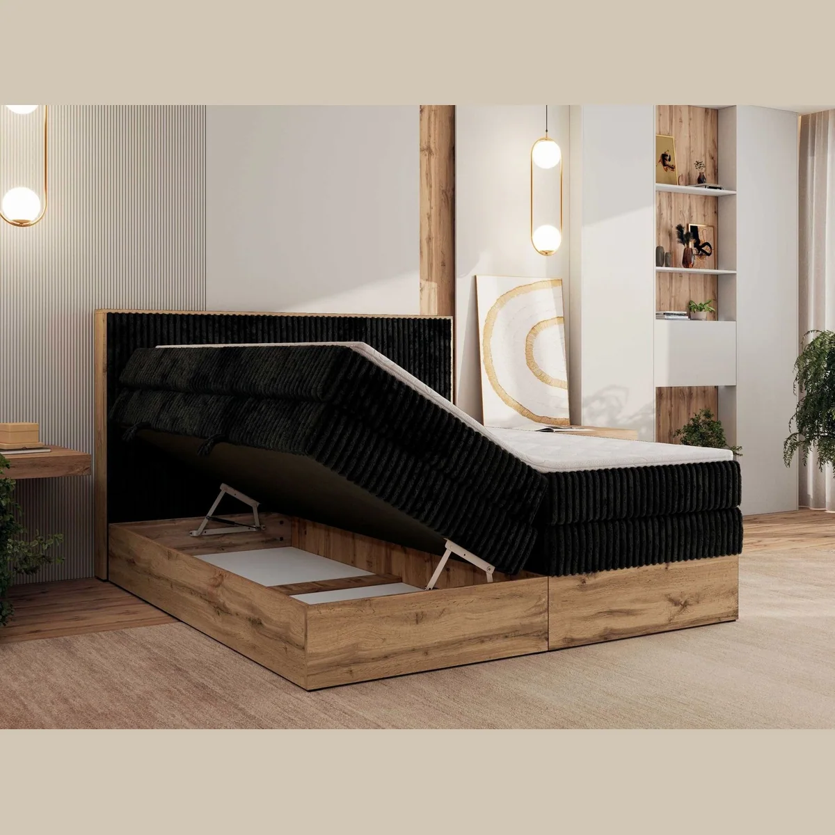 MKS MÖBEL Boxspringbett WOOD CLASSIC KING, elegantes Design, optimaler Schlafkomfort, großzügiger Stauraum 4