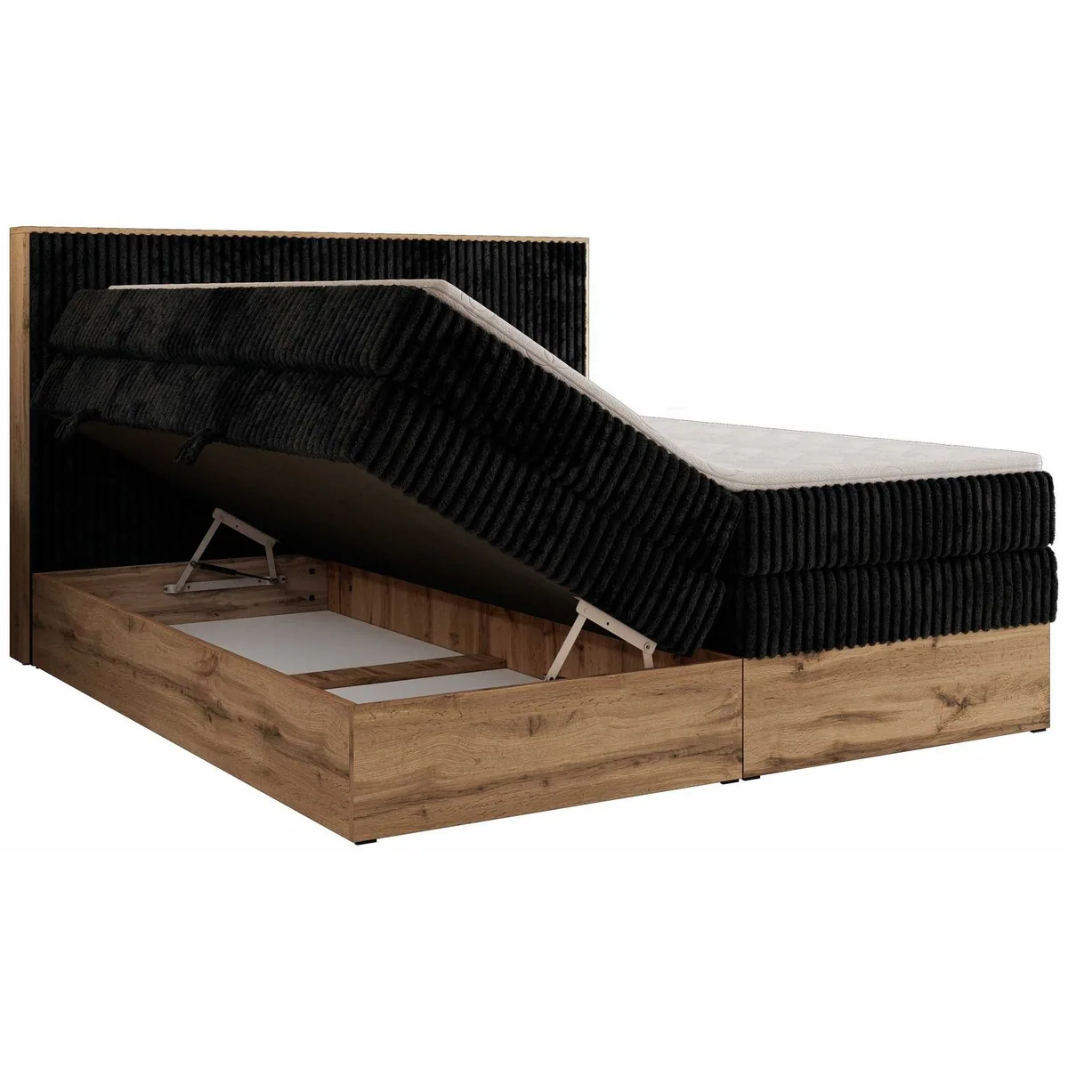 MKS MÖBEL Boxspringbett WOOD CLASSIC KING, elegantes Design, optimaler Schlafkomfort, großzügiger Stauraum 5