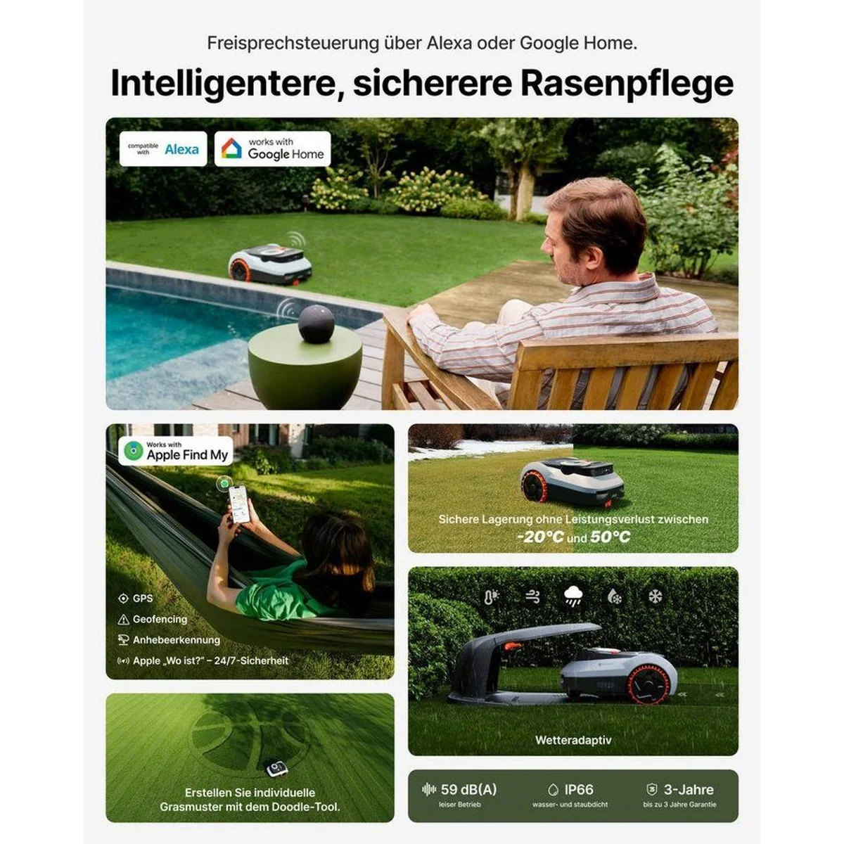NAVIMOW Rasenmähroboter i210/i220, LiDAR Navigation, Allradantrieb, bis 1000 m² 3