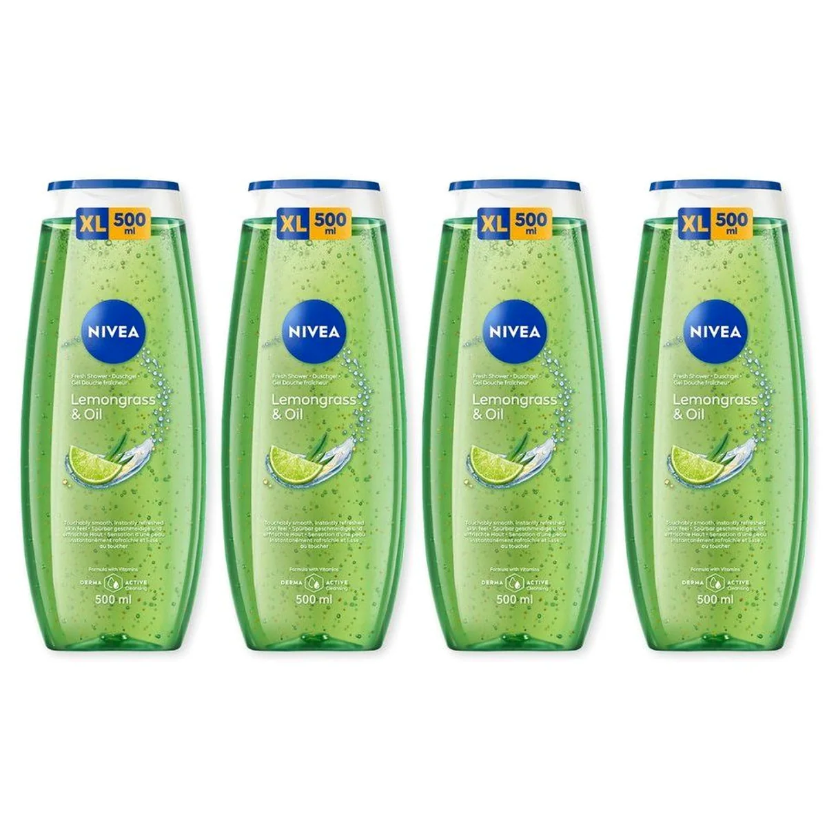 Nivea Duschgel Pflegedusche Lemongrass & Oil, erfrischender Duft, 4 x 500 ml