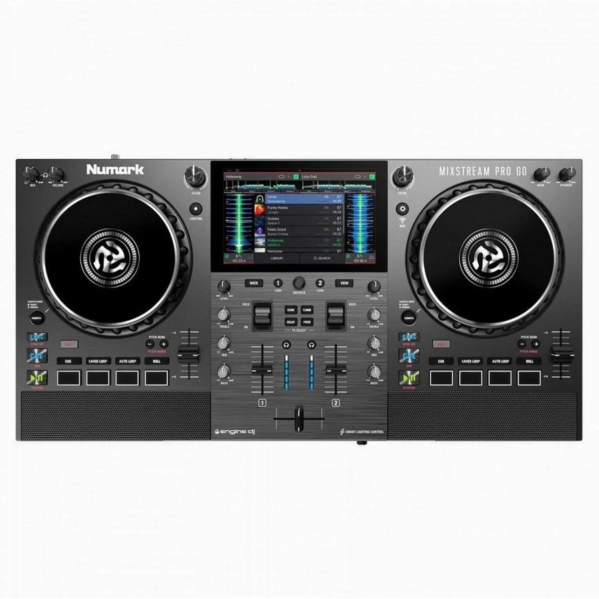 Numark Mixstream Pro Go, kabelloser DJ-Controller, integrierte Lautsprecher, vielseitige Anschlussmöglichkeiten