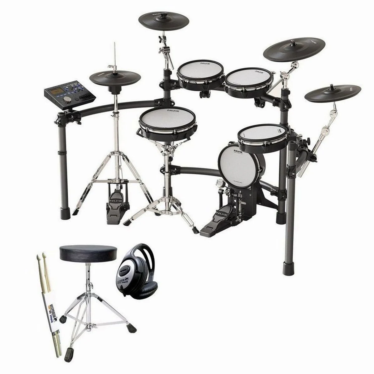 Nux DM-8 E-Drum Set, 9-teilig, Authentisches Spielgefühl, Inklusive Zubehör