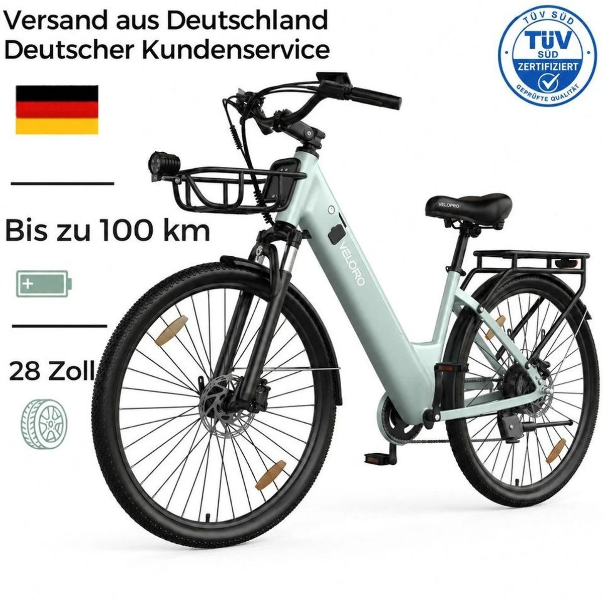 PIXAR E-Bike Cityrad Pedelec, starke Reichweite & Komfort — bis 100 km, 250W Motor, Shimano 7-Gang
