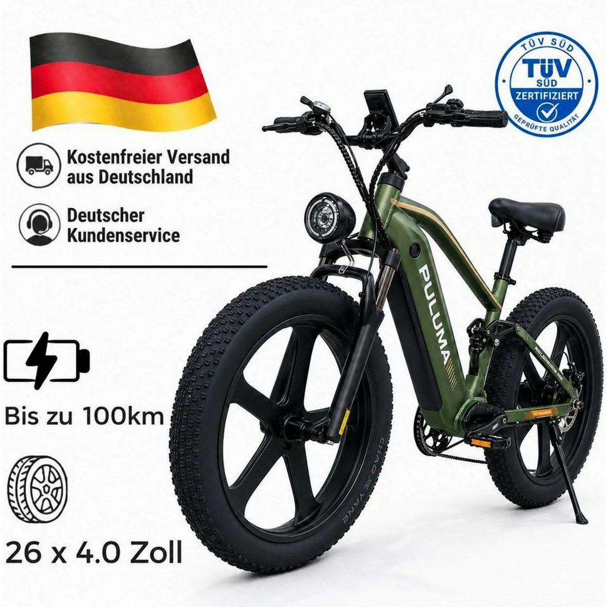 PixelPilot E-Bike Mountainbike 52V, 20Ah Fatbike, 26 Zoll — robust, vielseitig, kraftvoll
