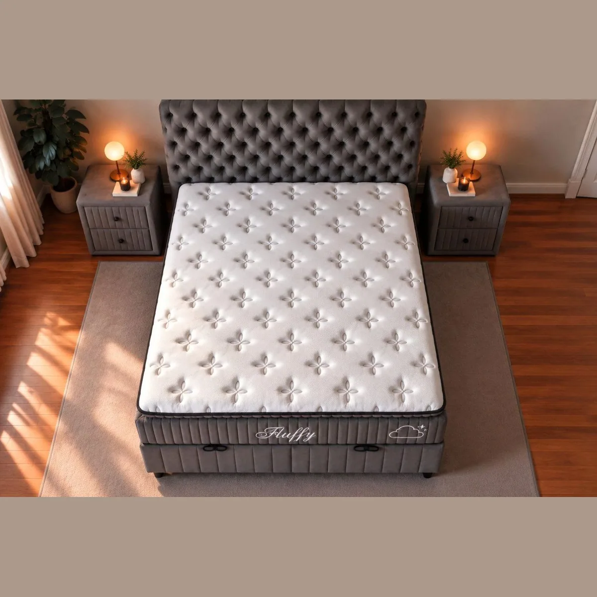Pointhome Fluffy Boxspringbett Set, elegantes Design, ergonomische Matratze — Grau & Beige, komfortabler Stauraum 2
