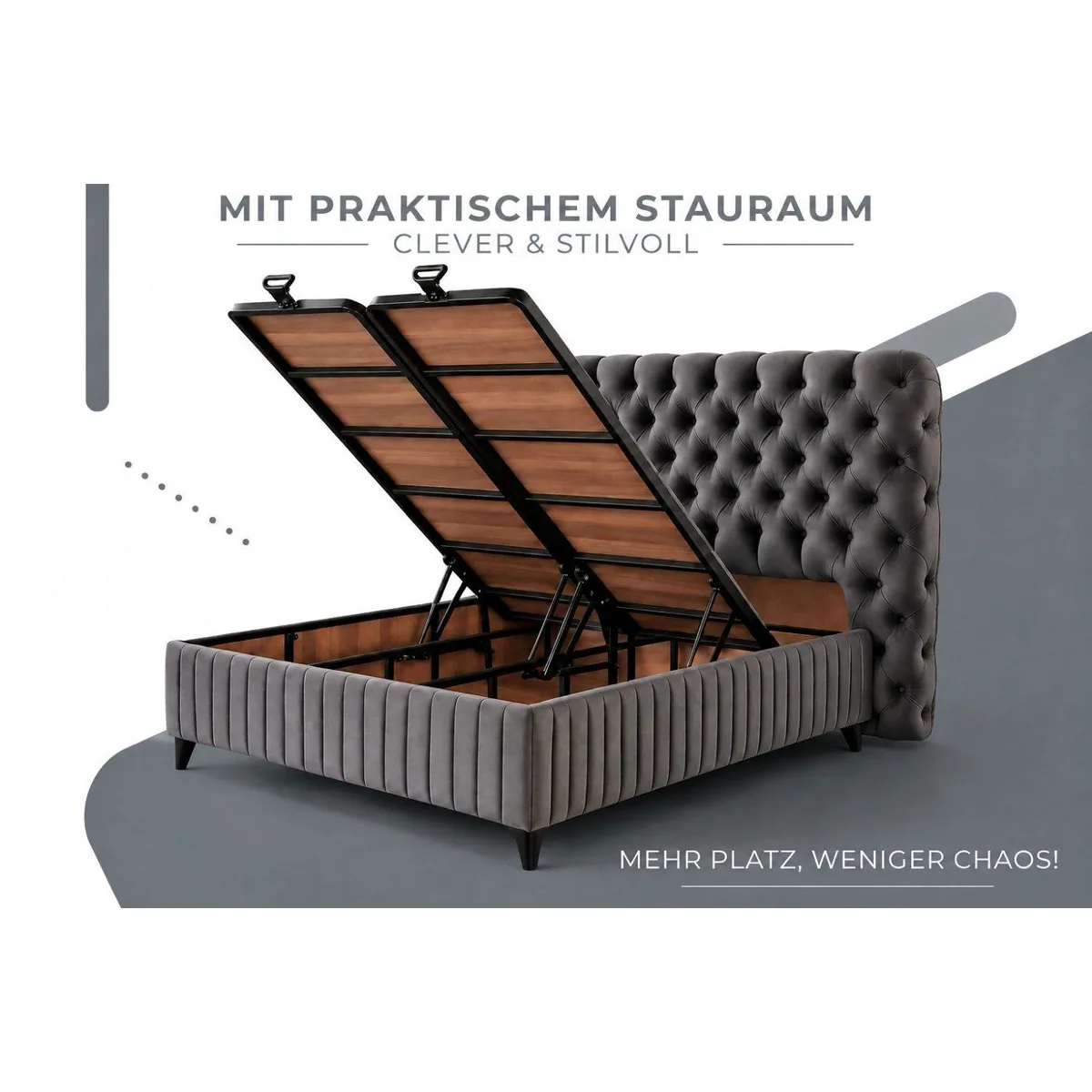 Pointhome Fluffy Boxspringbett Set, elegantes Design, ergonomische Matratze — Grau & Beige, komfortabler Stauraum 3