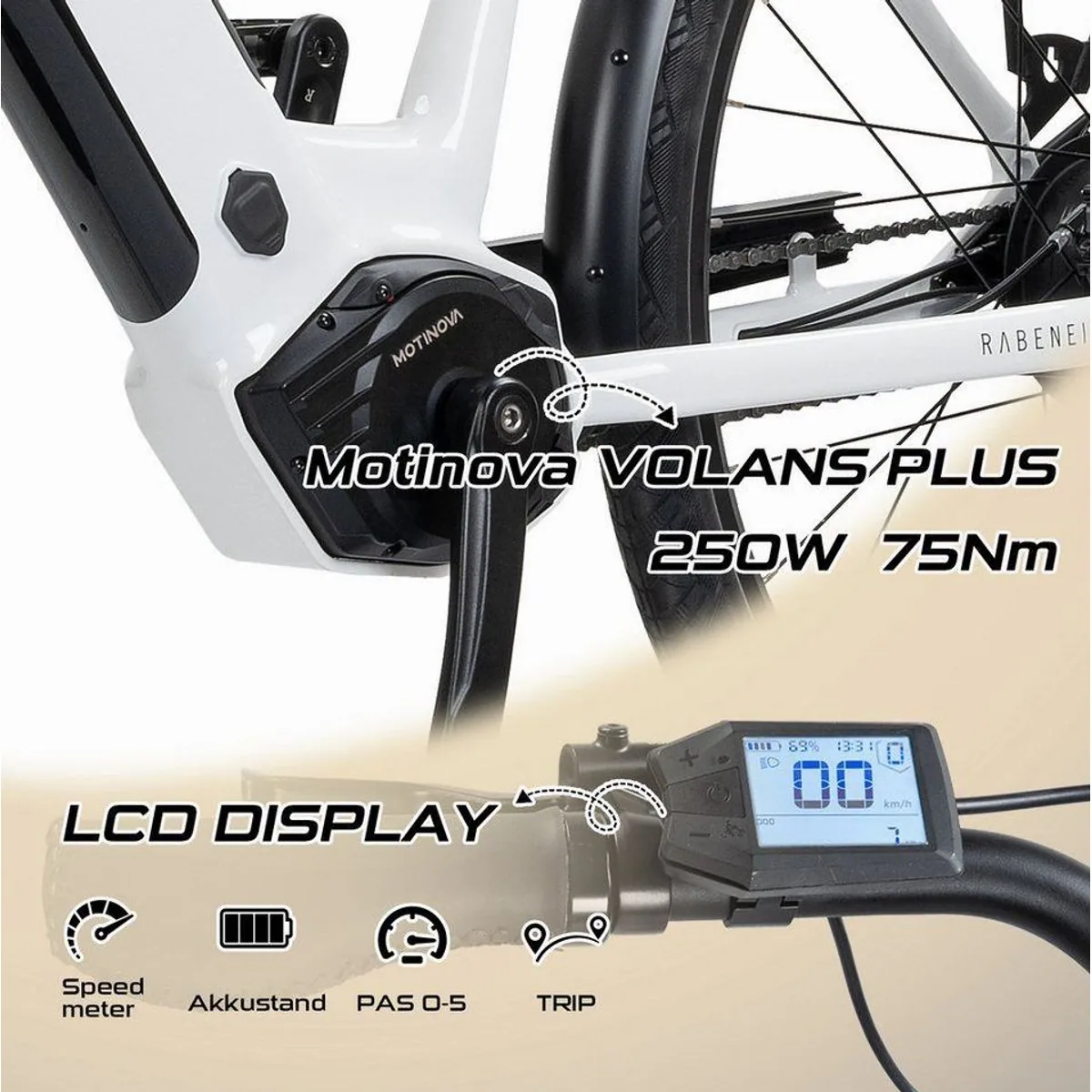 Rabeneick Comfort E-Bike, stufenlose Nabenschaltung, kraftvoller Mittelmotor — 28 Zoll, 522 Wh, 75 Nm 2
