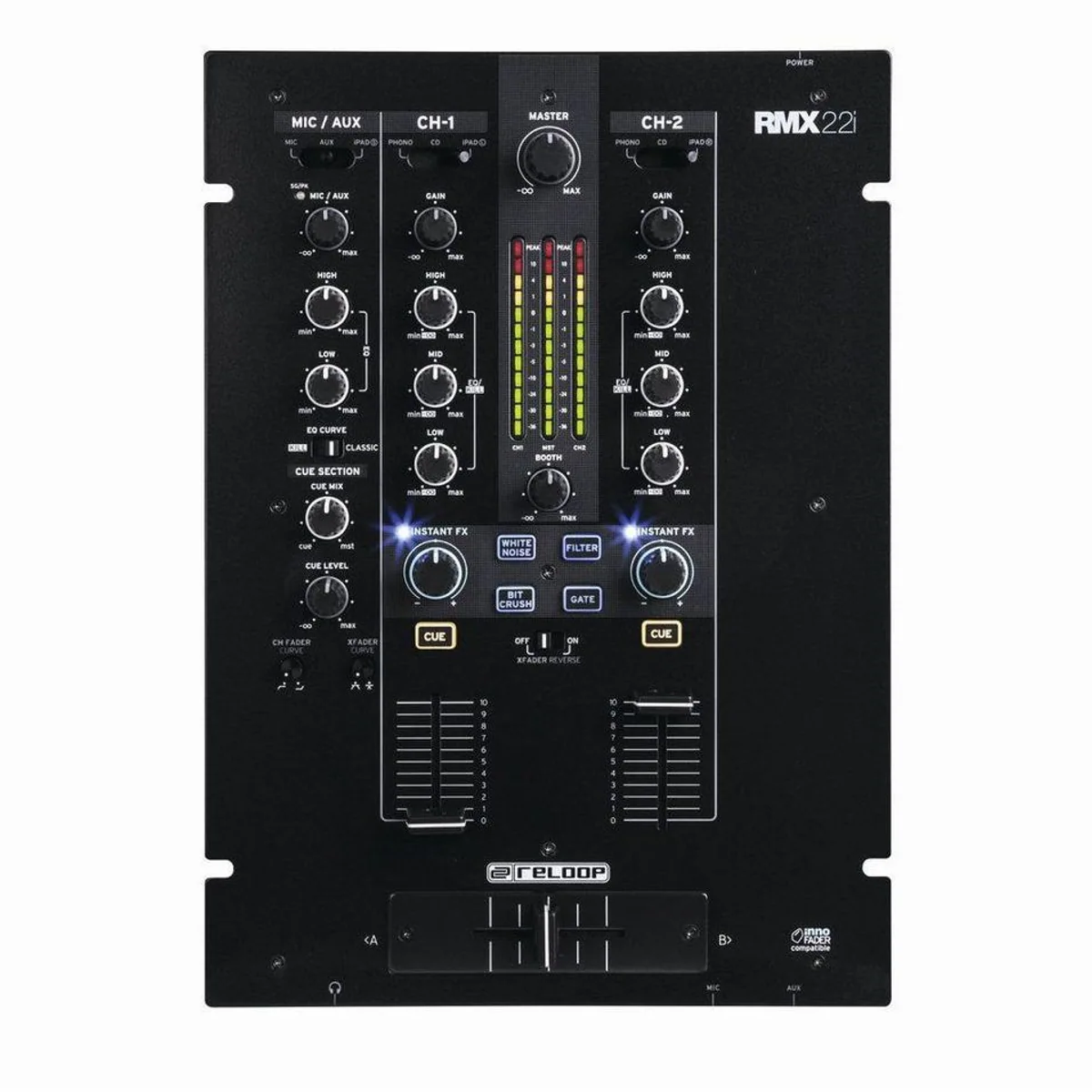 Reloop RMX-22i DJ Mixer, kompakte digitale Leistung, flexible Anschlüsse, robuste Bauweise
