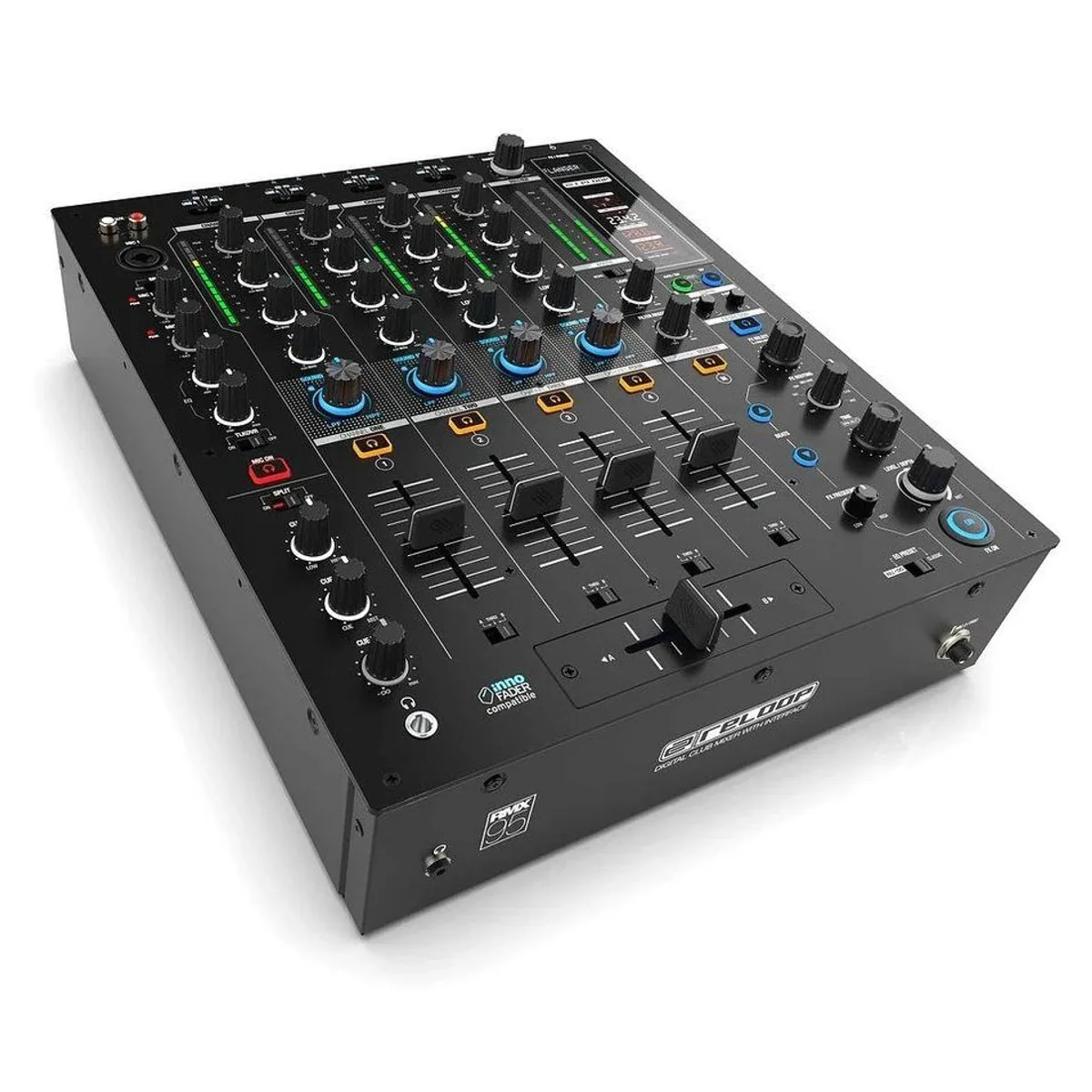 Reloop RMX-95 DJ Controller, 4-Kanal-Layout, duale Soundkarte, robuste Bauweise 2