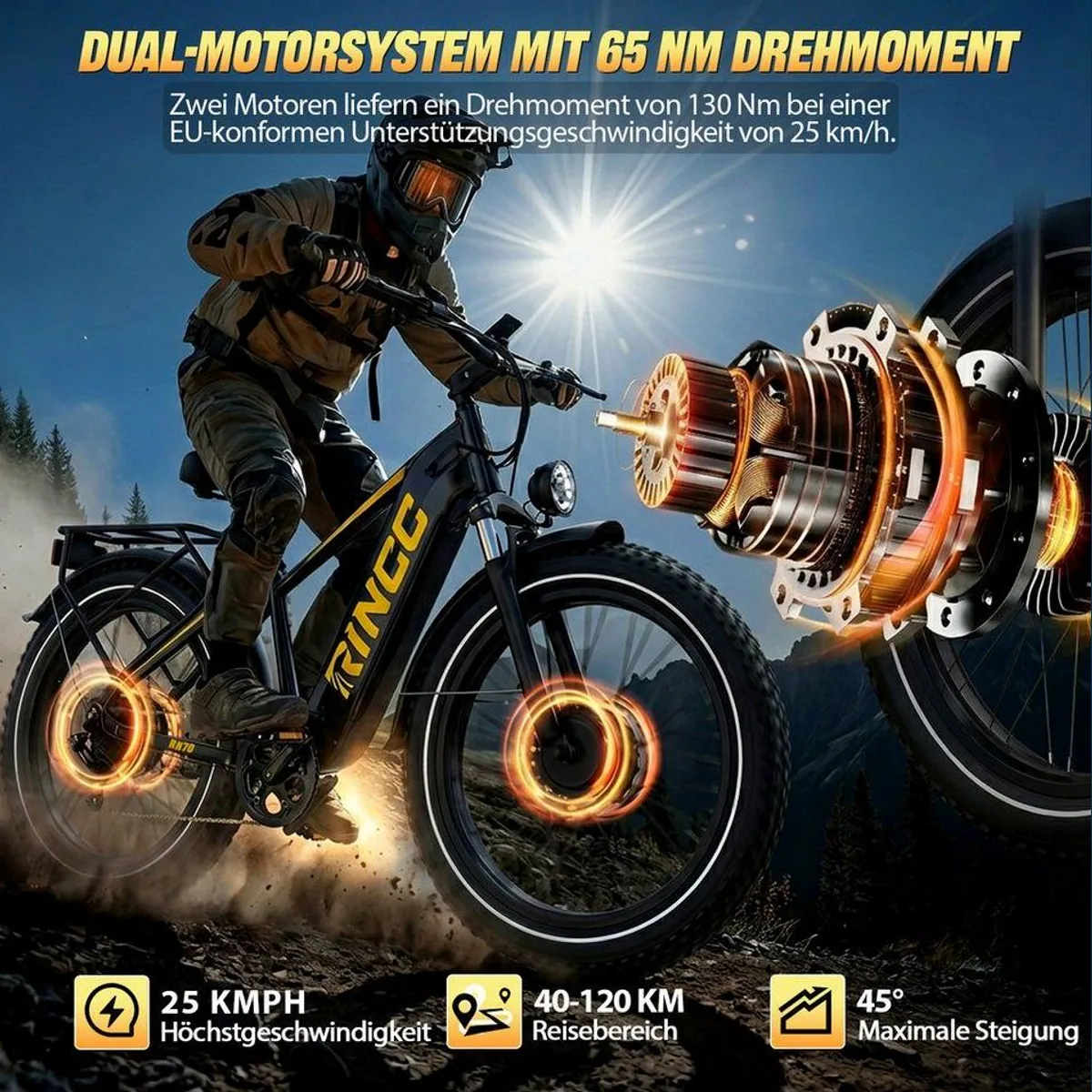 Rincc RN70 E-Bike Dual-Motor, 130 Nm Drehmoment, hyd. Bremsen, 48V 20Ah — bis 120 km Reichweite 2