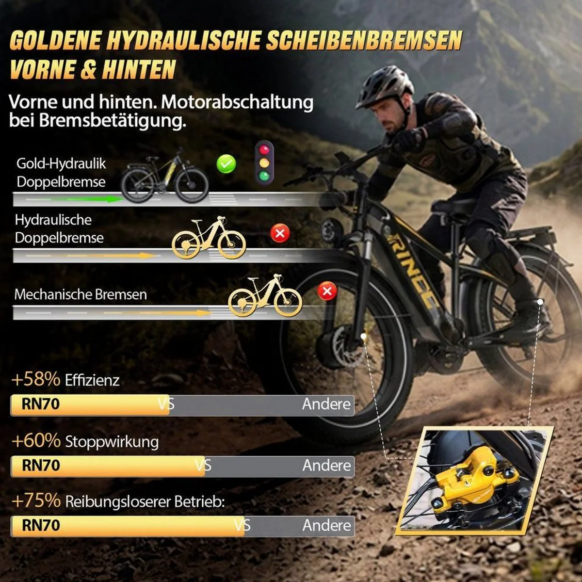 Rincc RN70 E-Bike Dual-Motor, 130 Nm Drehmoment, hyd. Bremsen, 48V 20Ah — bis 120 km Reichweite 3