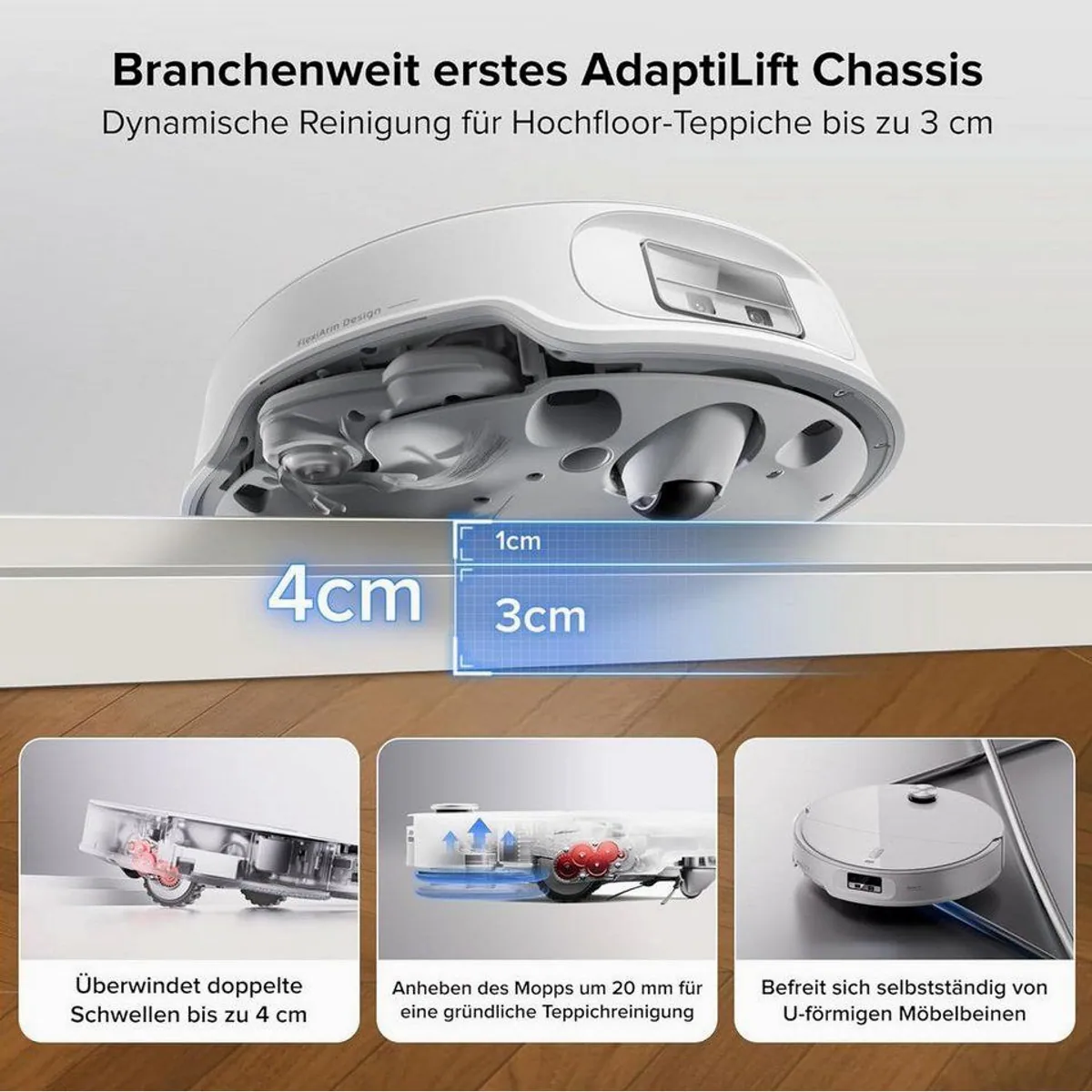 Roborock Qrevo Curv 2 Pro Saugroboter, 25000 Pa Saugkraft, 100°C Heißwasser-Moppwäsche, AdaptiLift Classic 3
