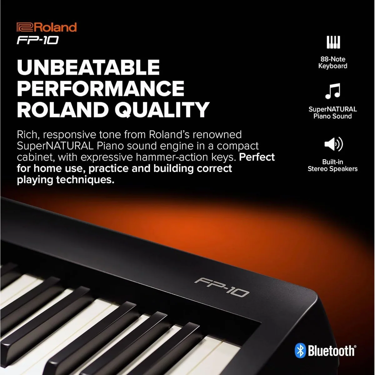 Roland FP-10 Digital Piano, authentischer Klang, Bluetooth-Konnektivität 4