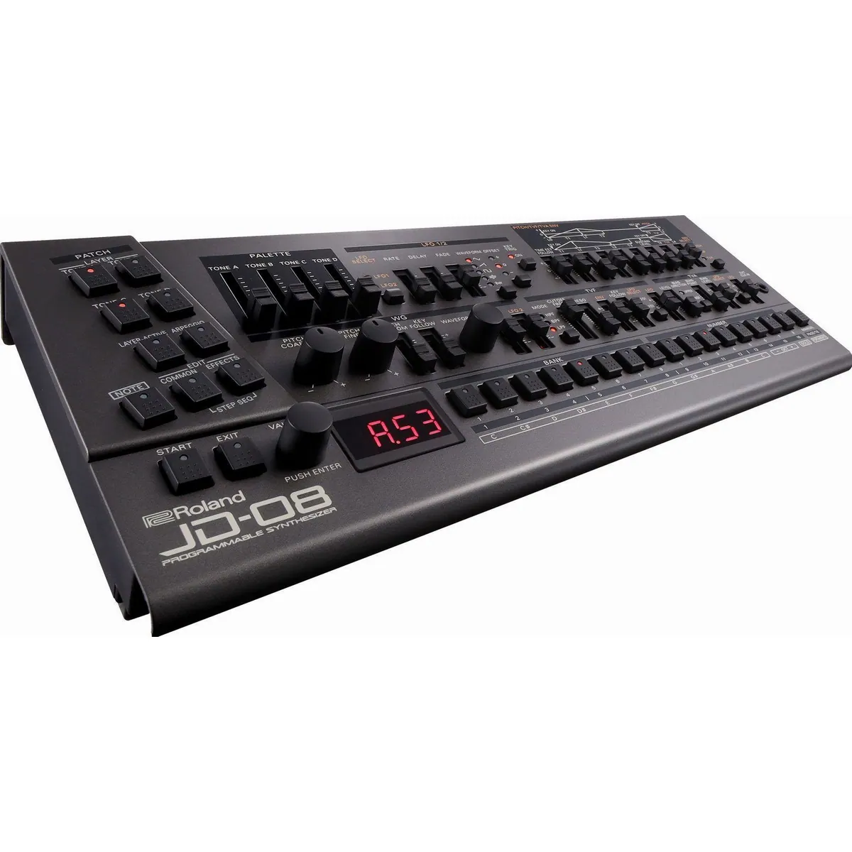 Roland JD-08 Synthesizer, authentischer Sound, erweiterte Polyphonie, integrierter Sequencer 3