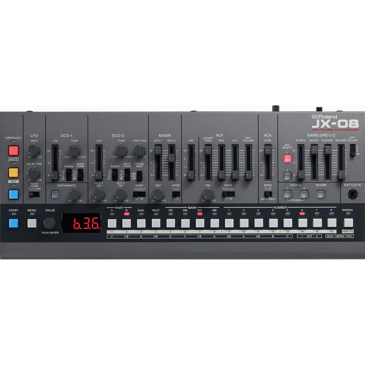 Roland JX-08 Synthesizer, authentischer Sound, integrierte Effekte, kompakte Bauweise 5