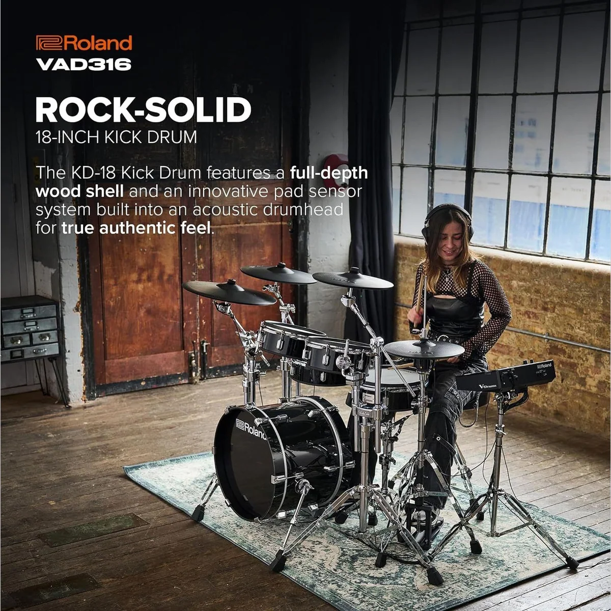 Roland VAD316 E-Drum, akustisches Design, vielseitige Sounds, umfassende Funktionen 4