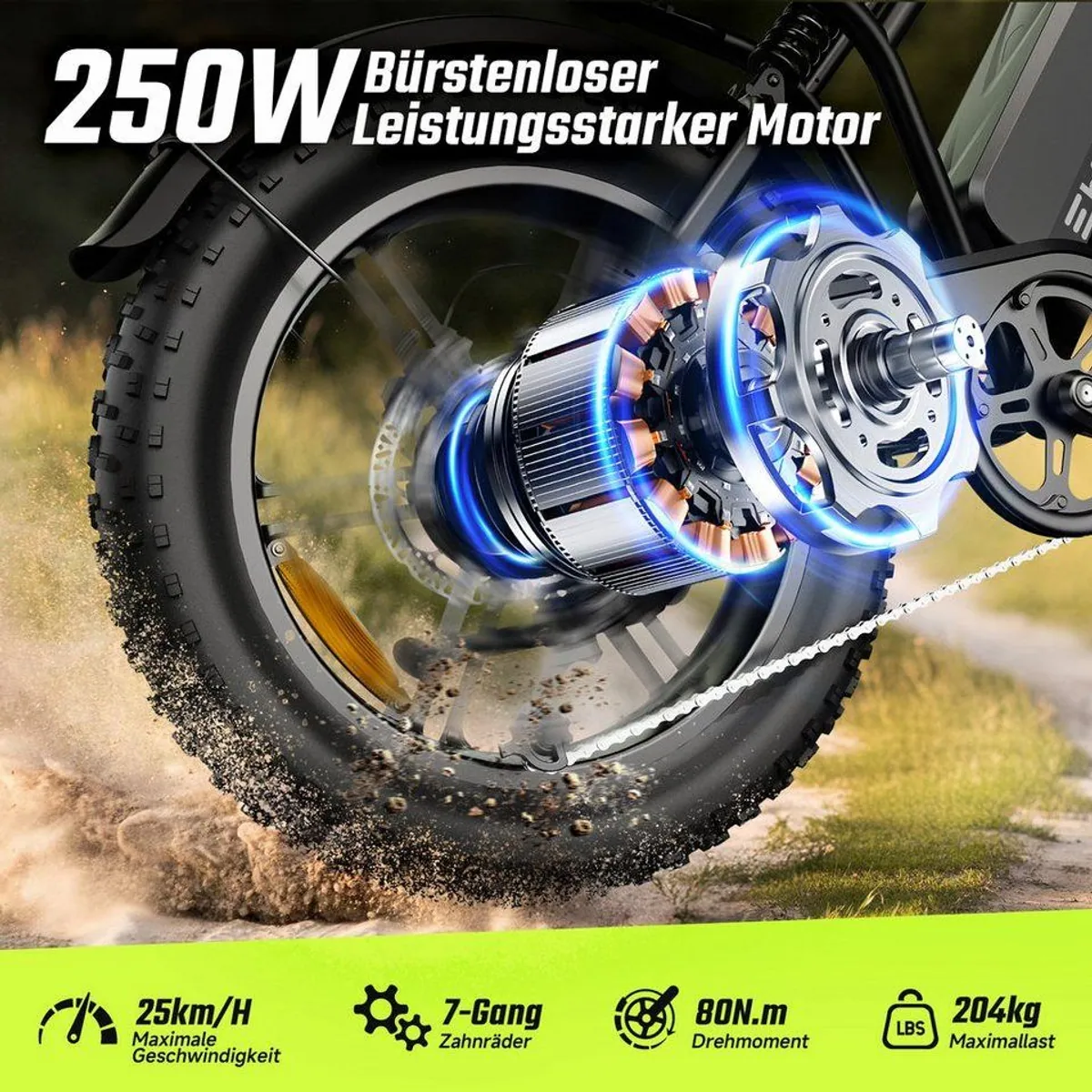 SISIGAD R002 PLUS E-Bike, 20 Zoll, 250W Motor, 204 kg Tragkraft, 130 km Reichweite 2