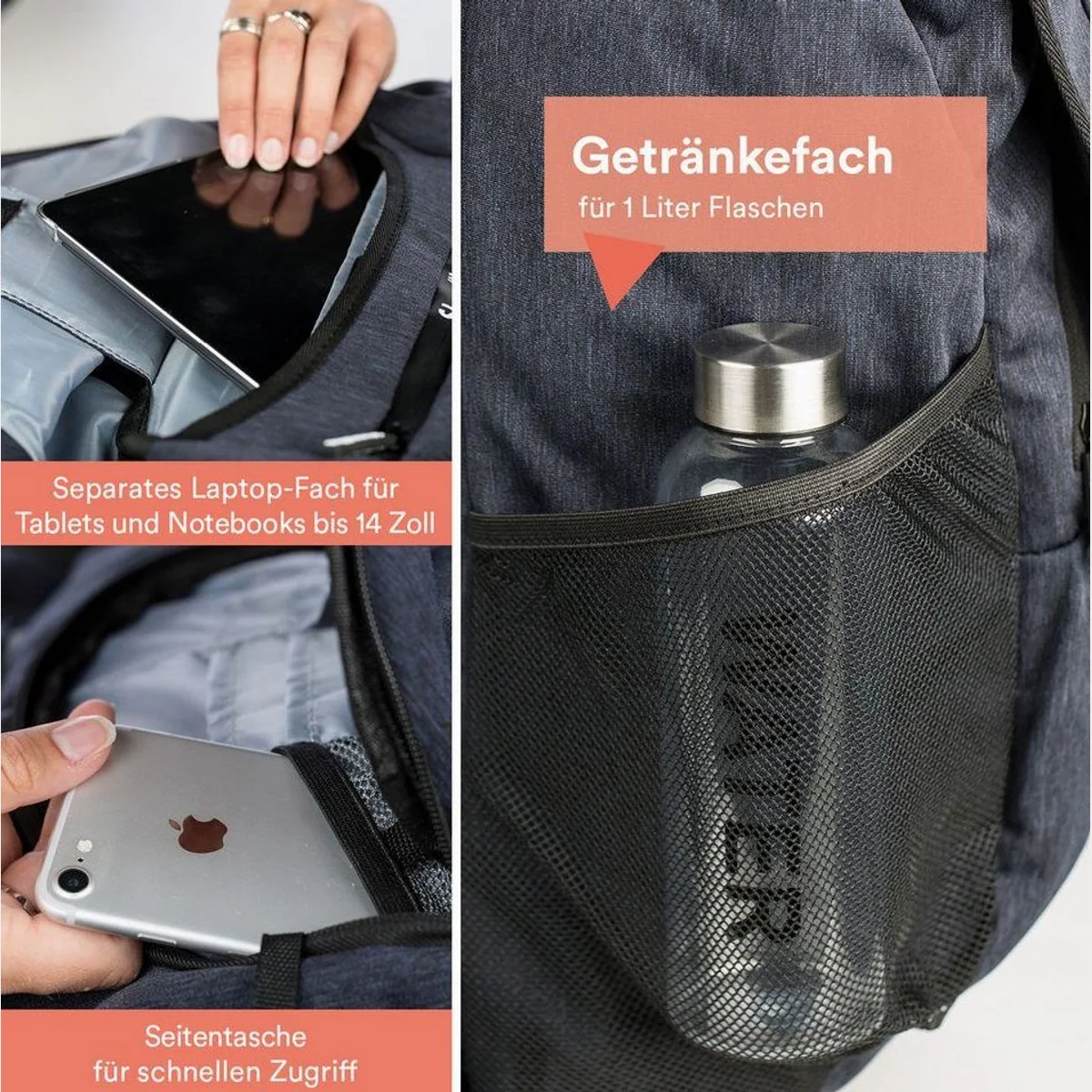 Skandika Hjelp Rucksack, Urban Style, wasserabweisend — 18 Liter, Organizer, für Schule und Freizeit 5