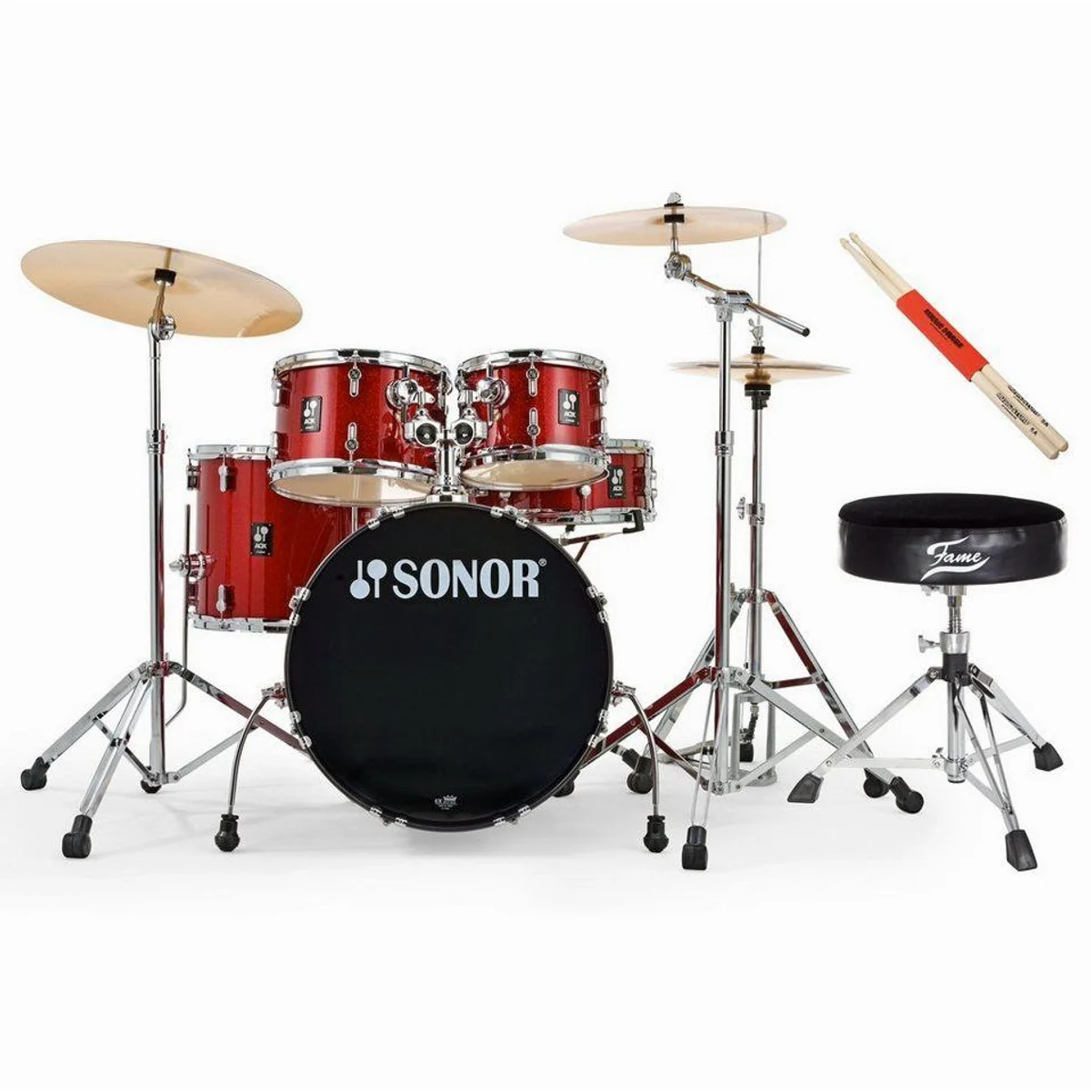 SONOR AQX Studio Schlagzeug, 20 Zoll Bassdrum, Chrom-Hardware, inklusive Becken