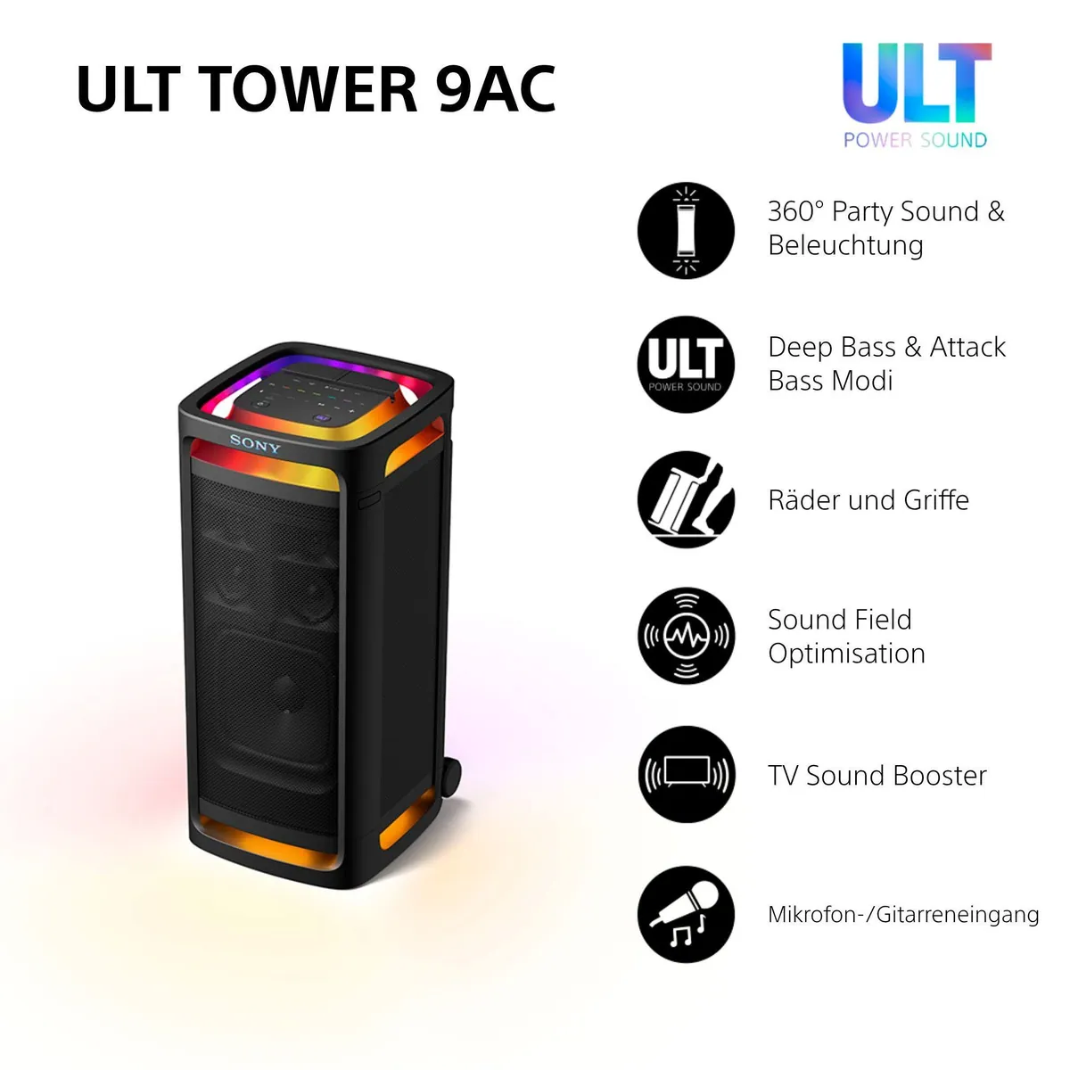 Sony ULT Tower 9AC Party-Lautsprecher, kraftvoller Stereo-Sound, integriertes Mikrofon 2