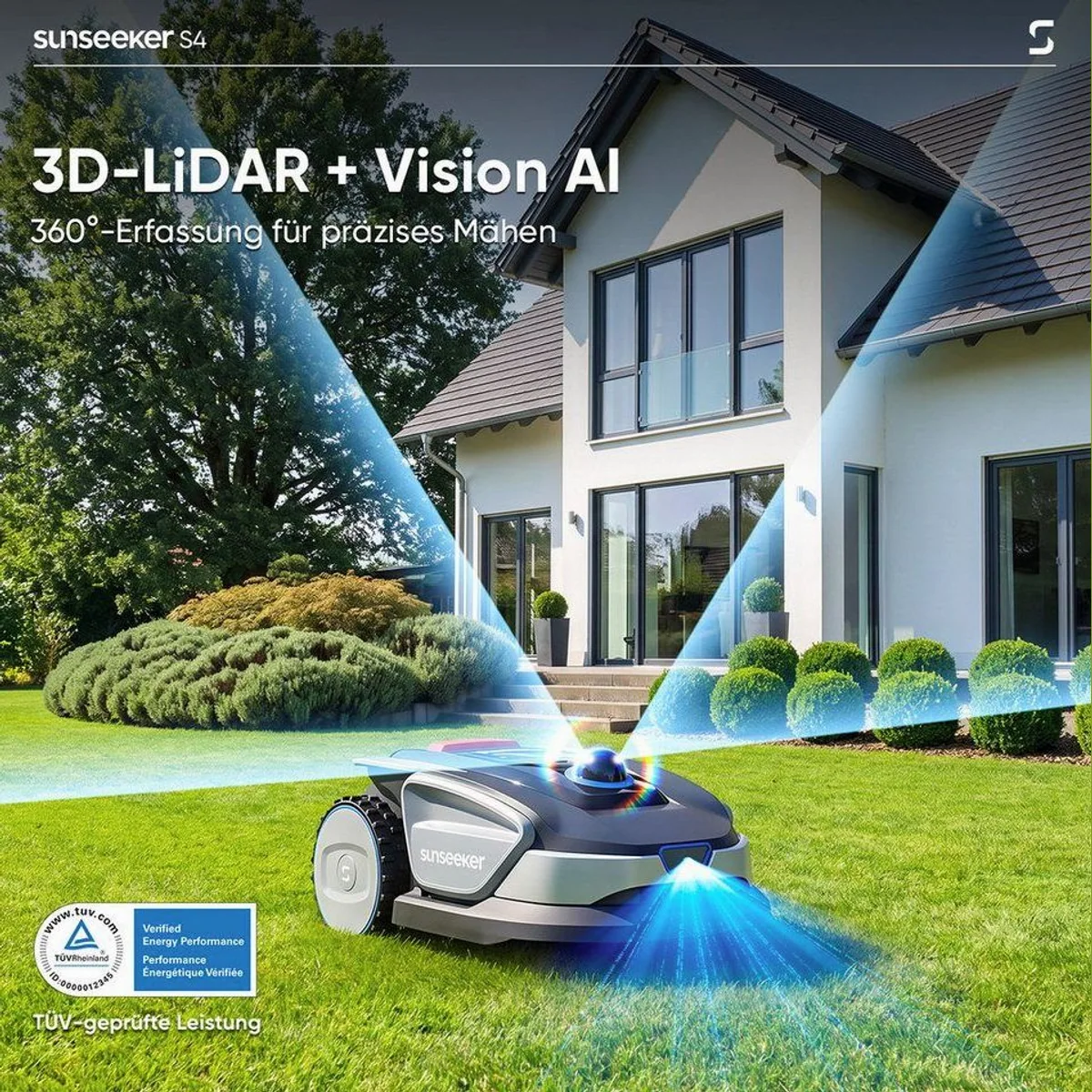 Sunseeker S4 Rasenmähroboter, für Flächen bis 1000 m², 3D LiDAR, KI-Kartierung, App-Steuerung 3