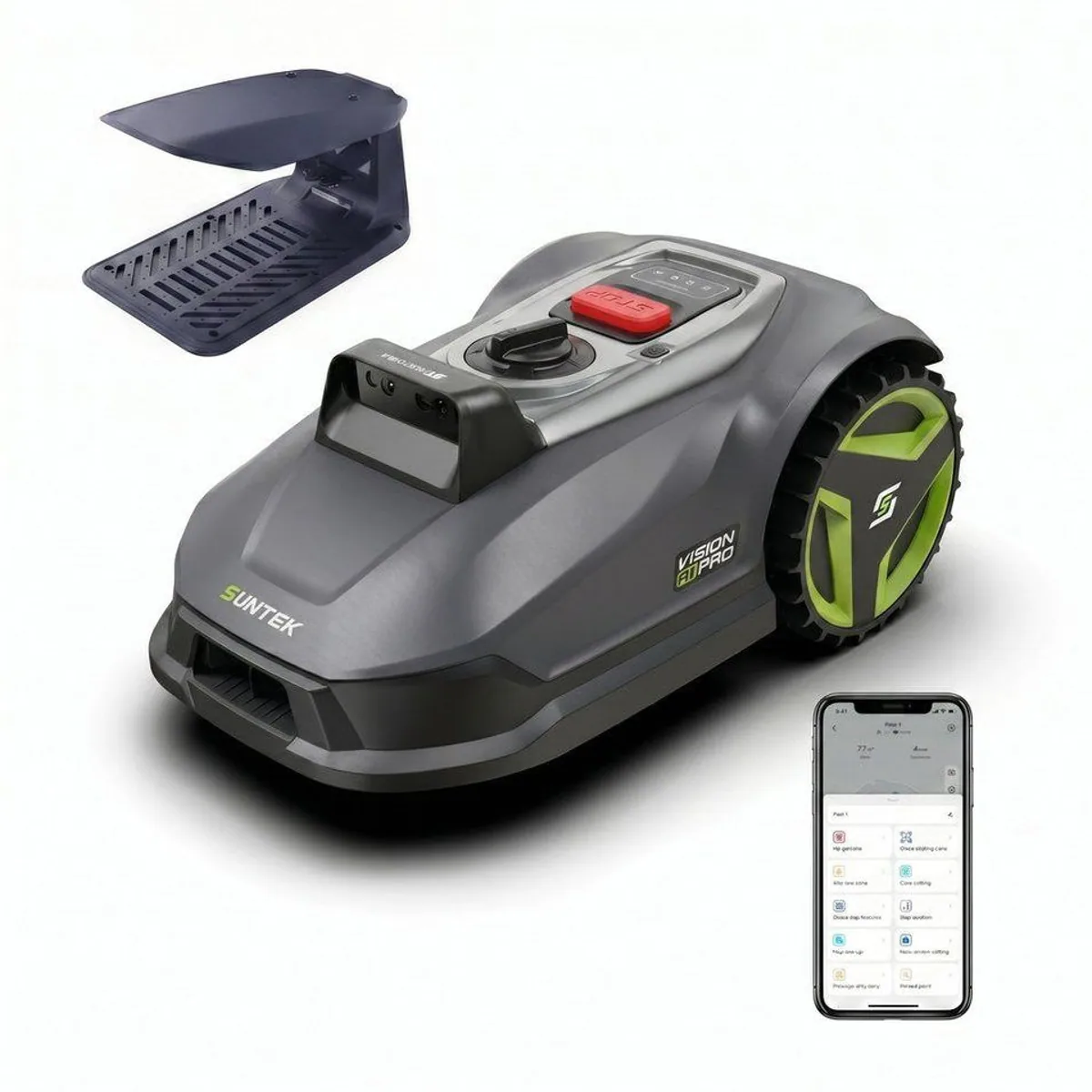 Suntek Mähroboter mit Triple-Kamera-System, kabellos, für Flächen bis 500 m² — App-Steuerung, Multizonen-Management, aktiver Tierschutz