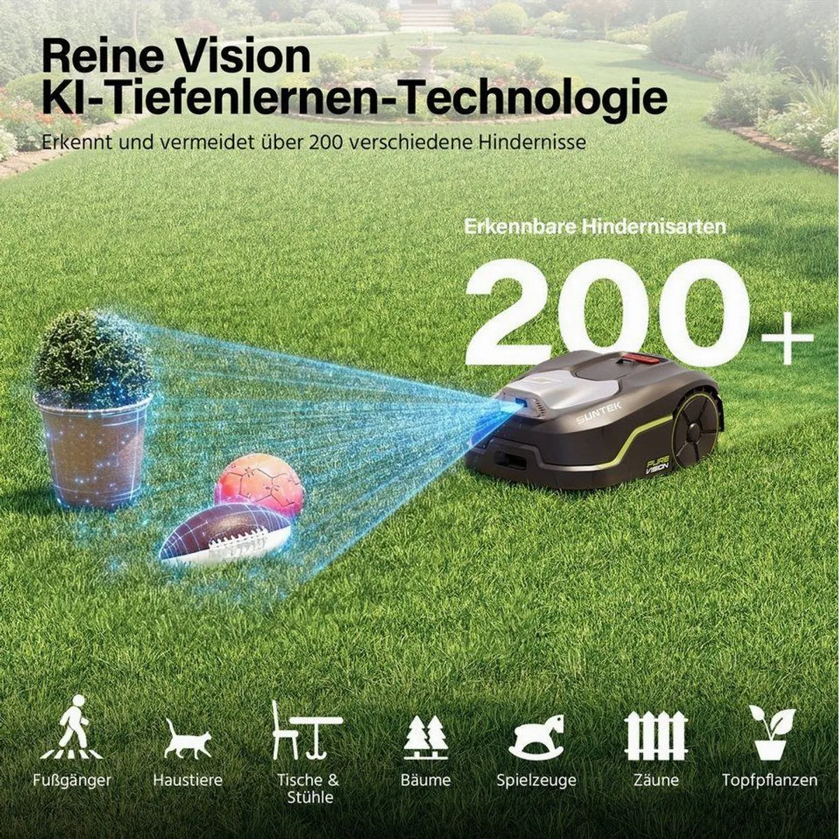 SUNTEK Pure Vision Mähroboter, KI-Technologie, App-Steuerung, bis 250 m² Rasenfläche 2