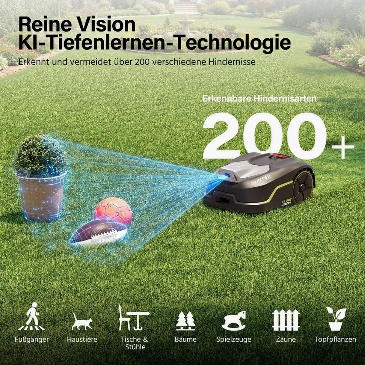 SUNTEK Pure Vision Mähroboter, kabellose KI-Technologie, App-gesteuert, bis 250 m² Rasenfläche 2