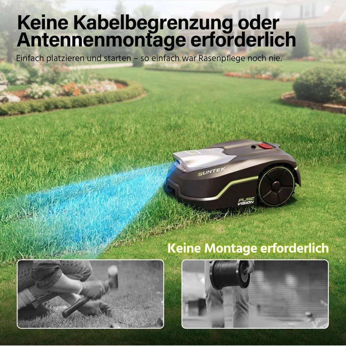 SUNTEK Pure Vision Mähroboter, kabellose KI-Technologie, App-gesteuert, bis 250 m² Rasenfläche 3