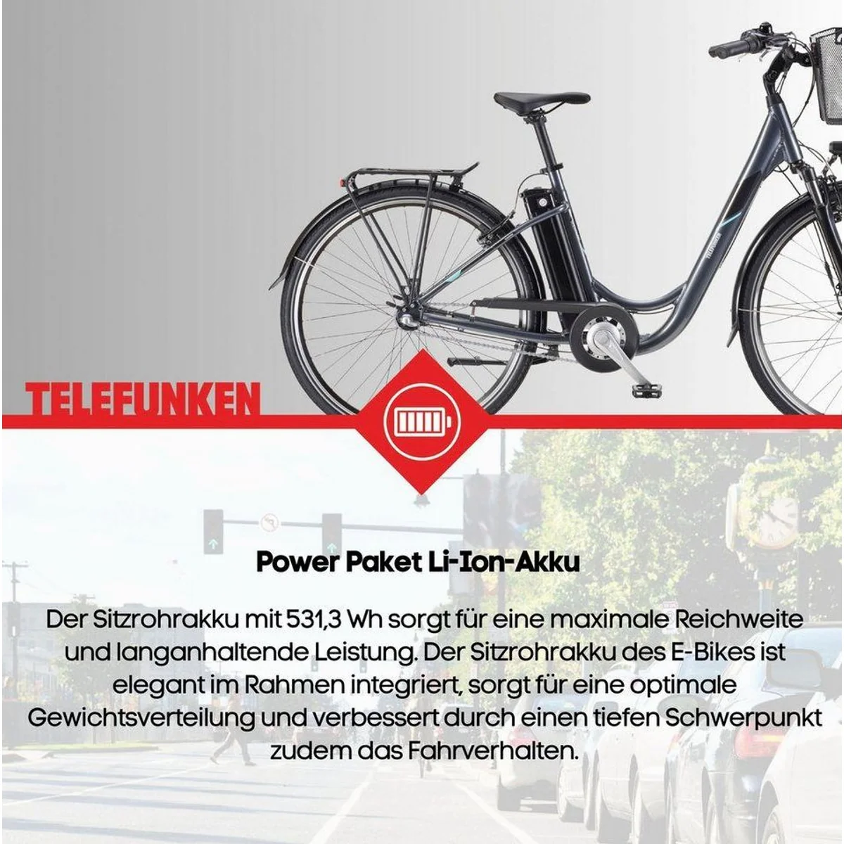 Telefunken RC830 E-Bike Cityrad, 250 W Frontmotor, 3-Gang Nexus, 531,3 Wh Akku 3