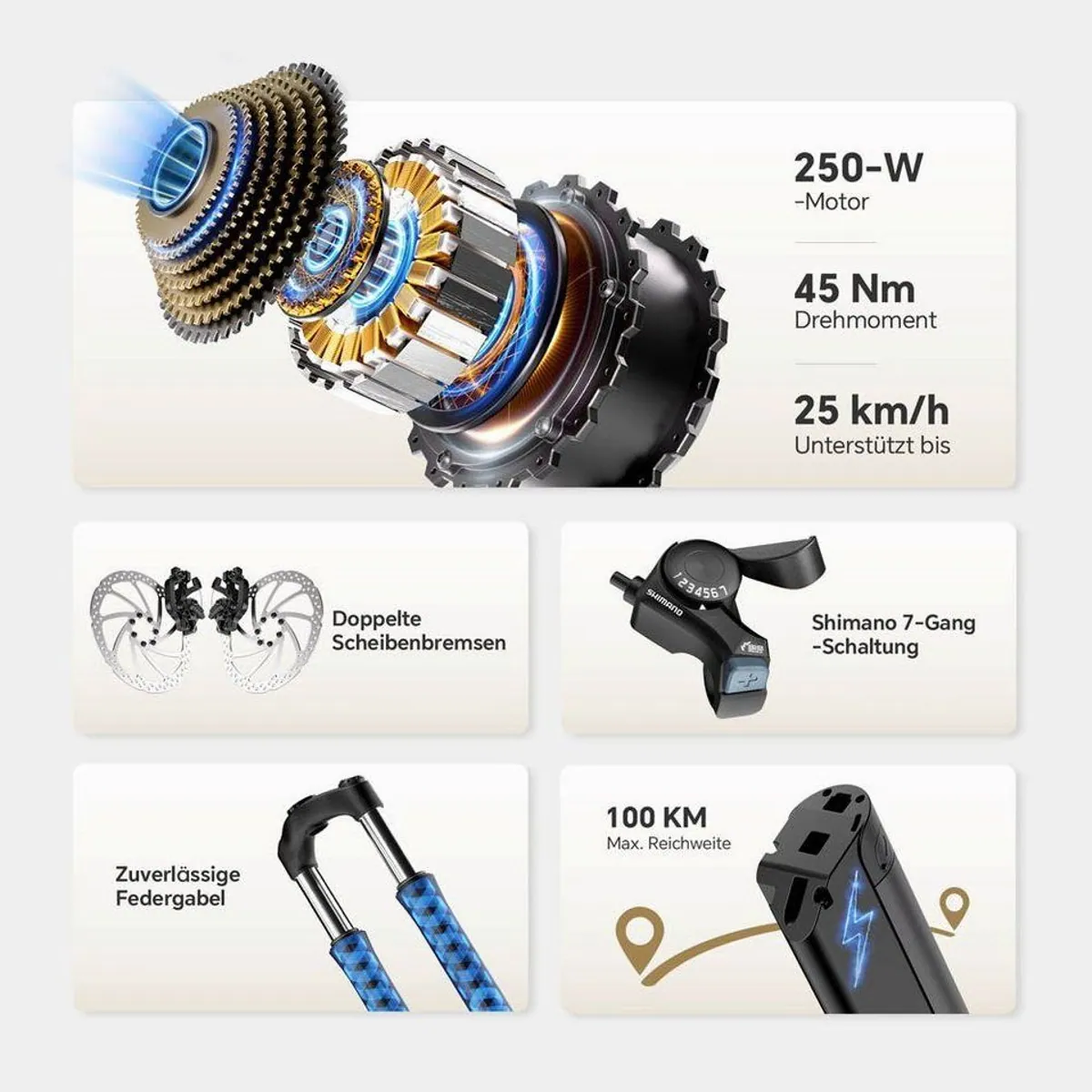 Touroll J2 ST E-Bike, 250 W Motor, 561,6 Wh Akku, 100 km Reichweite 3