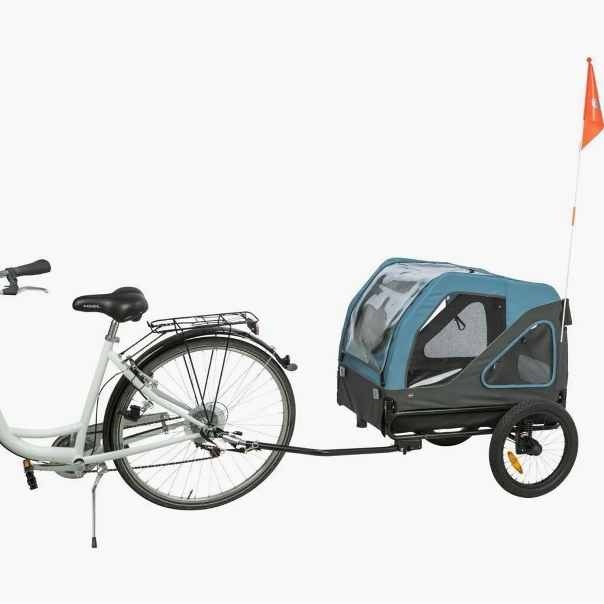 Trixie Fahrradanhänger für Hunde, flexibles Design, komfortable Luftzirkulation — blau/grau 2