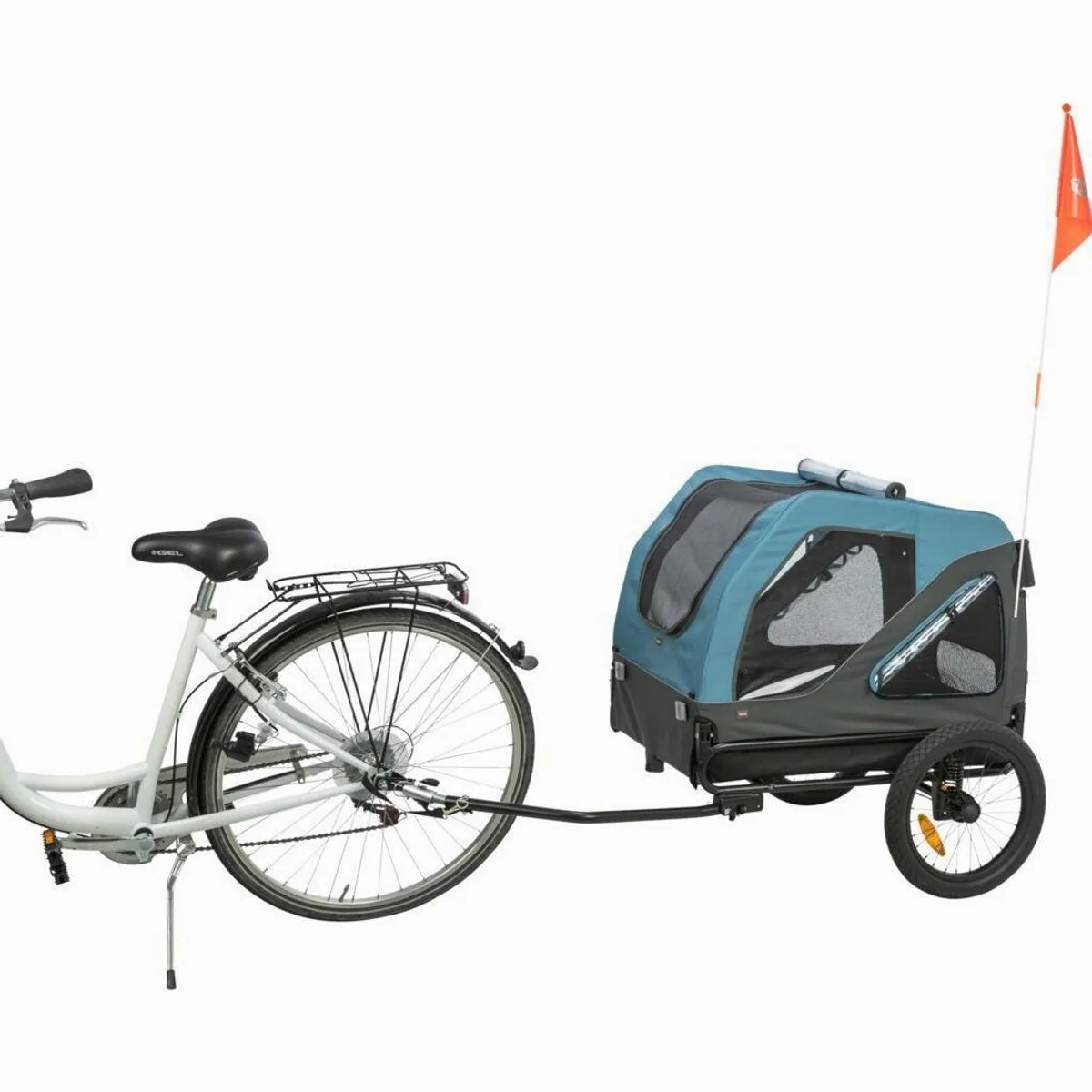 Trixie Fahrradanhänger für Hunde, flexibles Design, komfortable Luftzirkulation — blau/grau 3