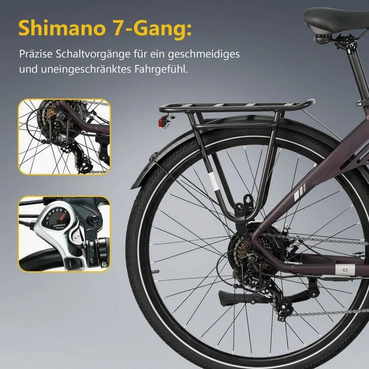 TTGO E-Bike Cityrad C3 2.0, 28 Zoll, 150 km Reichweite, 7-Gang Shimano 2