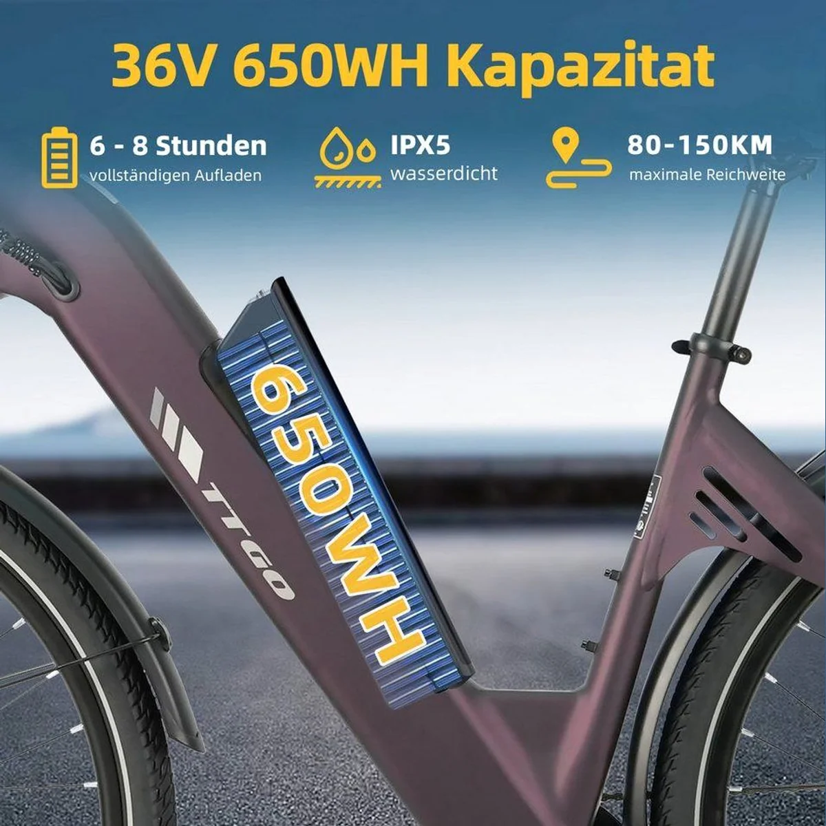 TTGO E-Bike Cityrad C3 2.0, 28 Zoll, 150 km Reichweite, 7-Gang Shimano 3