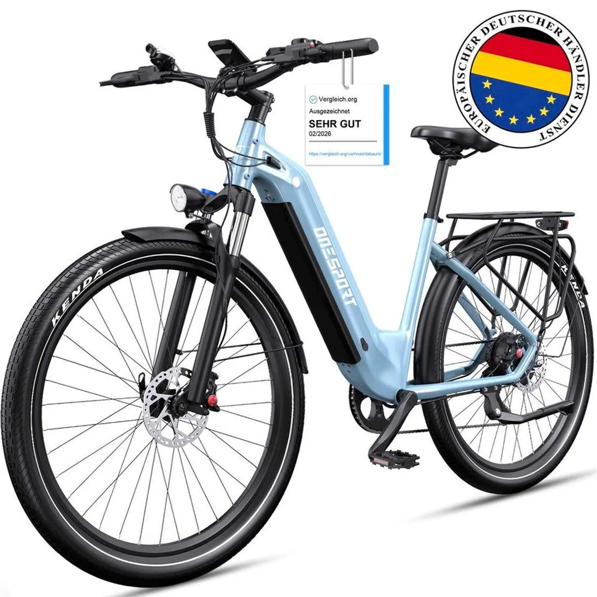 Vankel E-Bike Cityrad, 655Wh Akku, 250W Heckmotor, Shimano 7-Gang — bis 120 km Reichweite