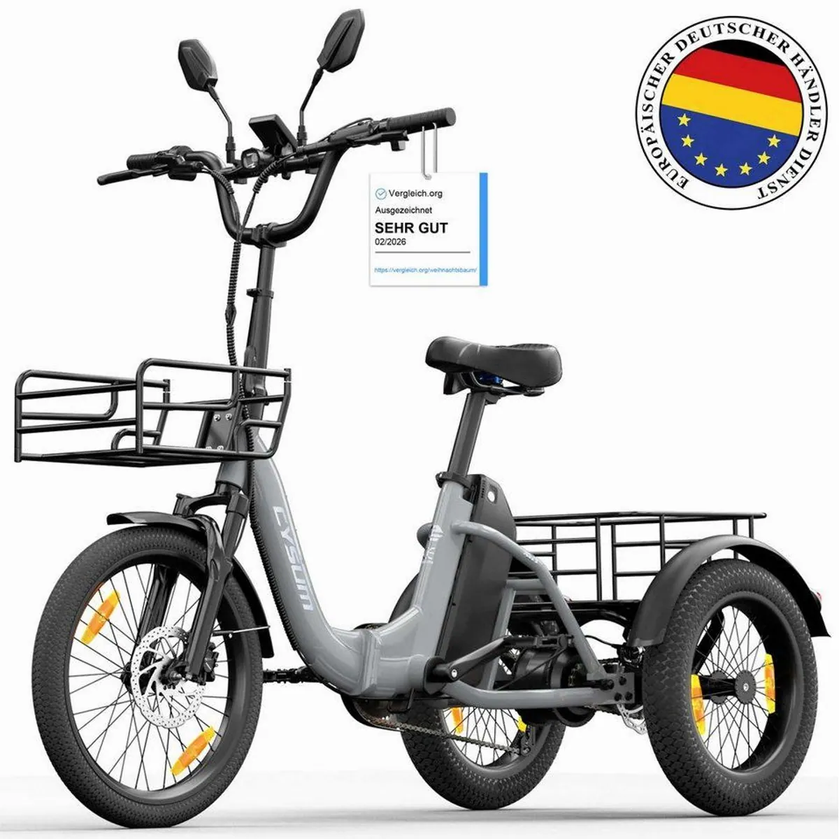 Vankel E-Bike AG1 3-Rad, faltbar, 120 km Reichweite, 250W Motor — Höchste Stabilität, Intelligente Steuerung, Ausgezeichneter Komfort