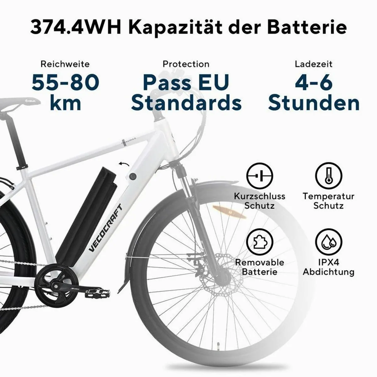 VECOCRAFT Thaumas E-Bike, 28 Zoll, 7-Gang Shimano, 375 Wh Akku — exzellenter Fahrkomfort, leistungsstarker Heckmotor, stilvolles Design 3