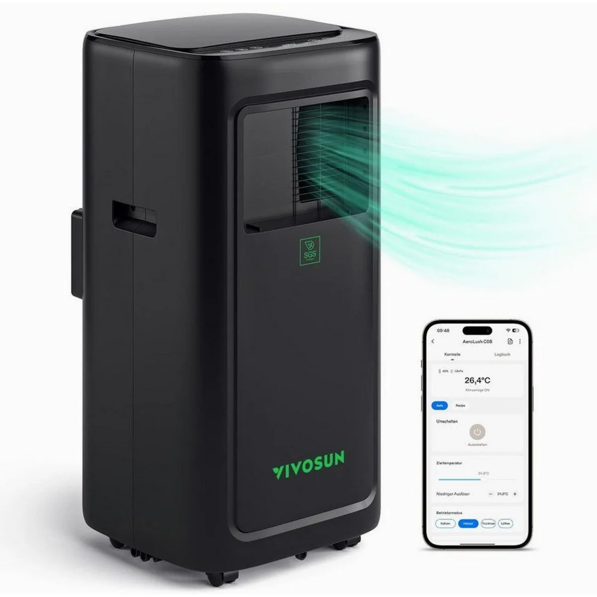 VIVOSUN AeroLush C08, 4-in-1 Klimagerät für Growzelte, intelligente Steuerung