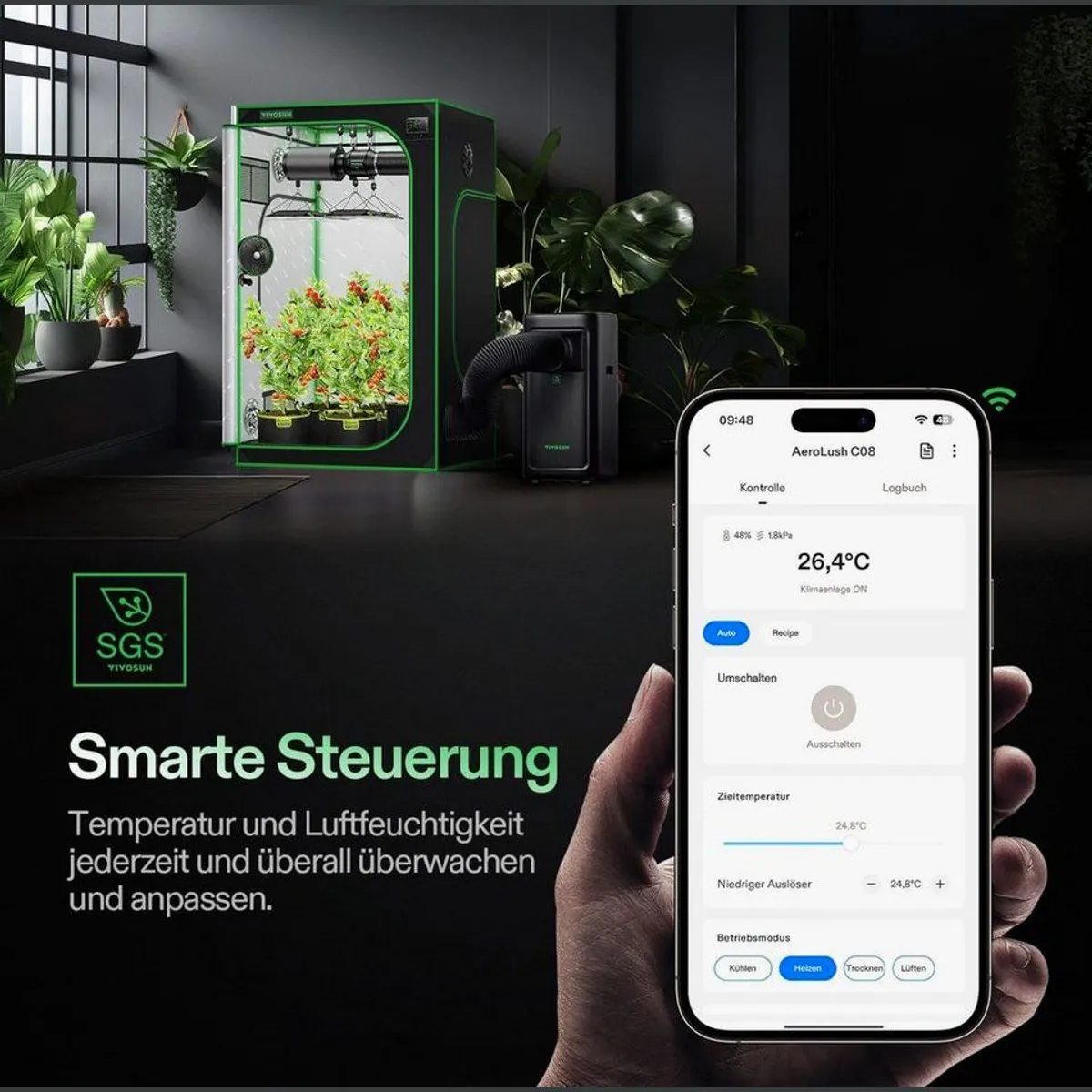 VIVOSUN AeroLush C08, 4-in-1 Klimagerät für Growzelte, intelligente Steuerung 3