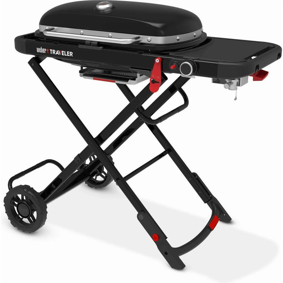 Weber Traveler Camping-Gasgrill, kompakt, einhändige Bedienung, automatischer Deckelverschluss