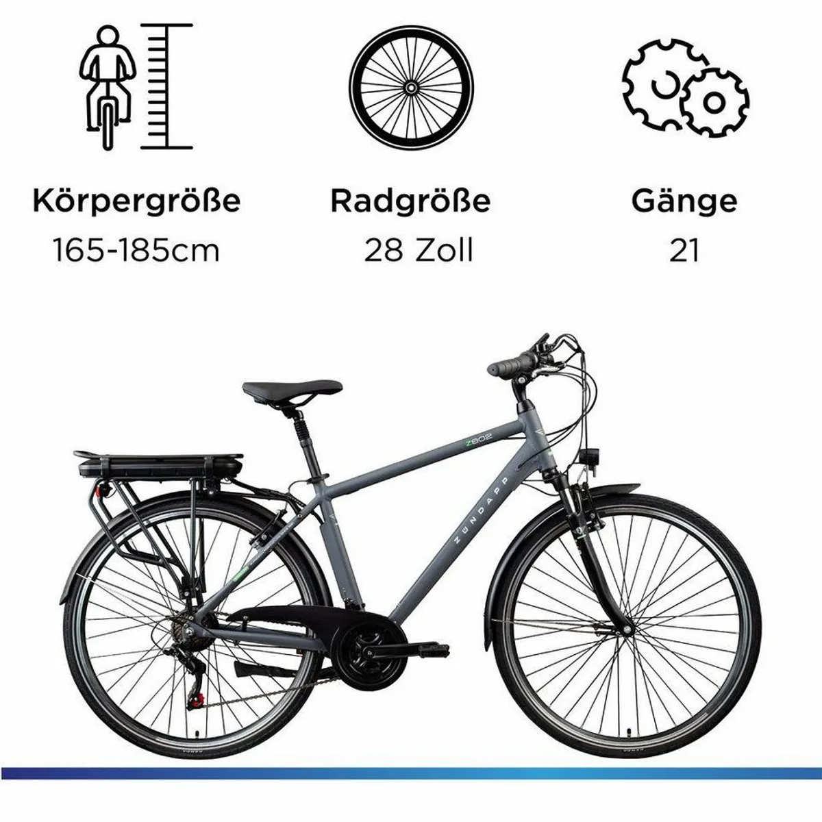 Zündapp Z802 E-Bike Trekkingrad, 21 Gang Shimano Tourney, 536 Wh Akku — Komfort, Vielseitigkeit, Leistungsstark 3